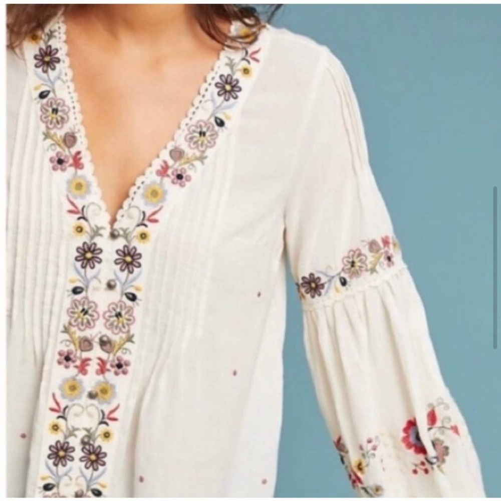 Anthropologie Carthage Embroidered Peasant Top